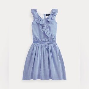 Polo by Ralph Lauren Blue Gingham Ruffle-Front Smocked Waist Dress